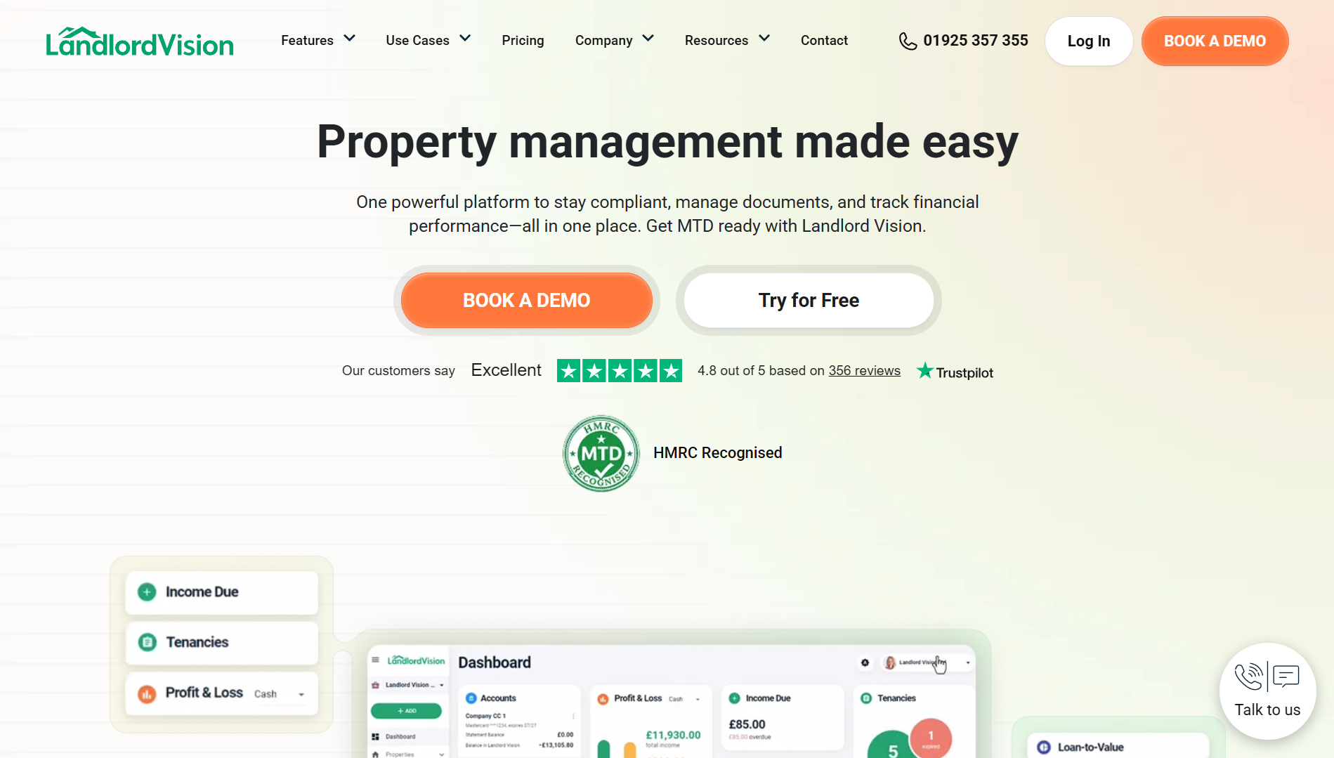 Landlord Vision property management software dashboard