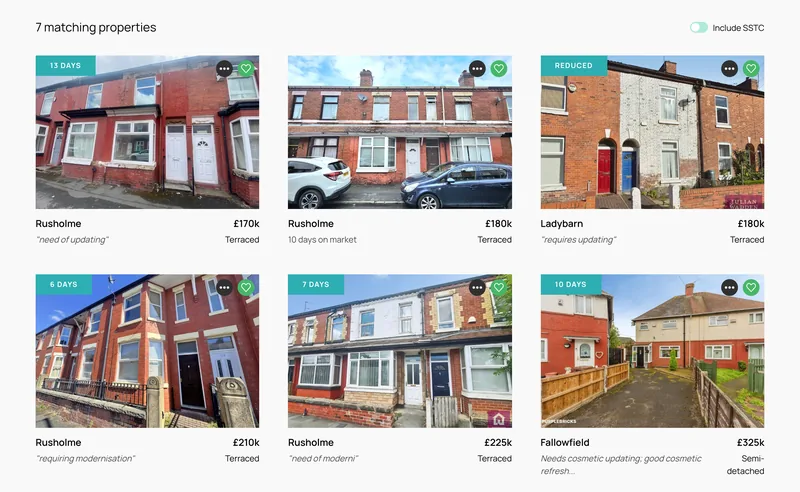 Unmodernised properties for sale found by our sourcing algorithms