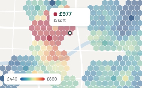 Heatmap of price per square foot in north Oxford